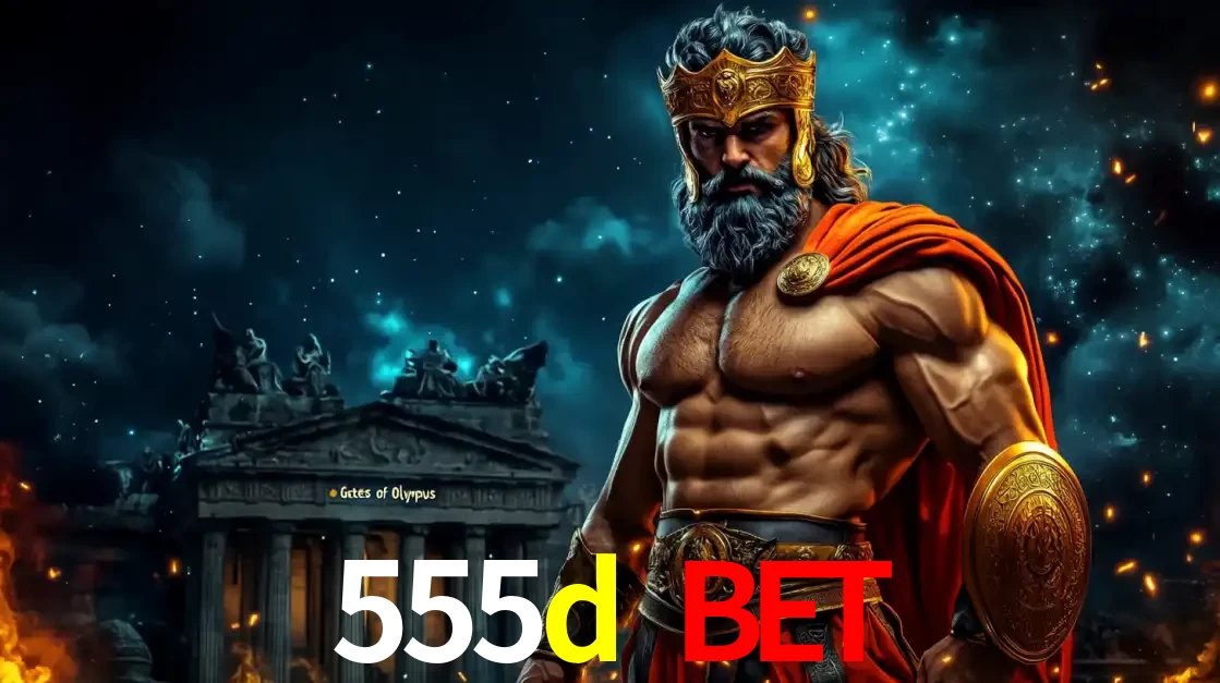 O poderoso Zeus do jogo de slot Gates of Olympus em frente ao seu templo, pronto para lançar multiplicadores divinos e prêmios épicos no cassino online 555d bet.