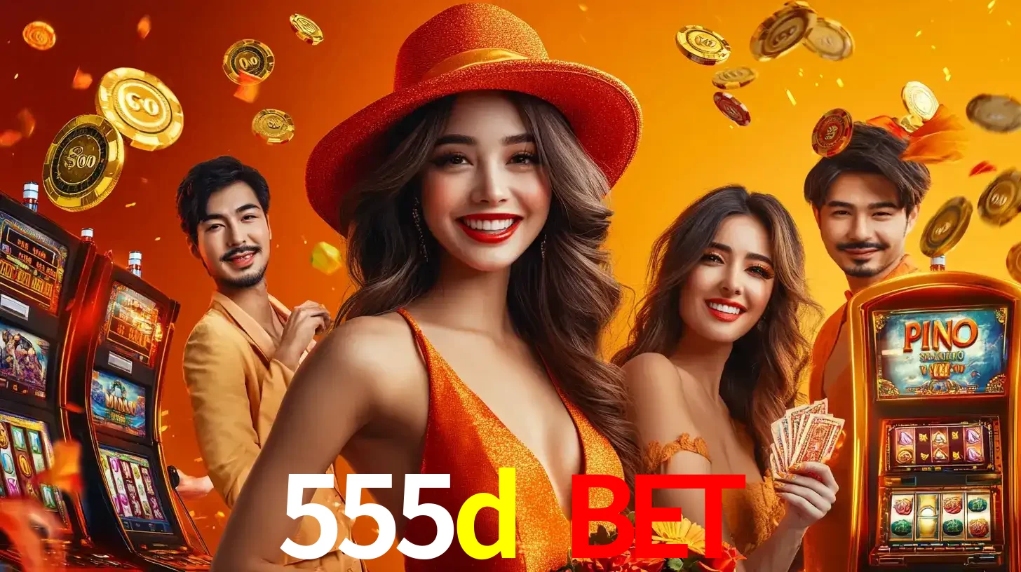 Grupo de amigos asiáticos sorrindo e se divertindo com máquinas de caça-níqueis em um ambiente festivo, celebrando suas vitórias nos jogos de cassino do 555d bet.
