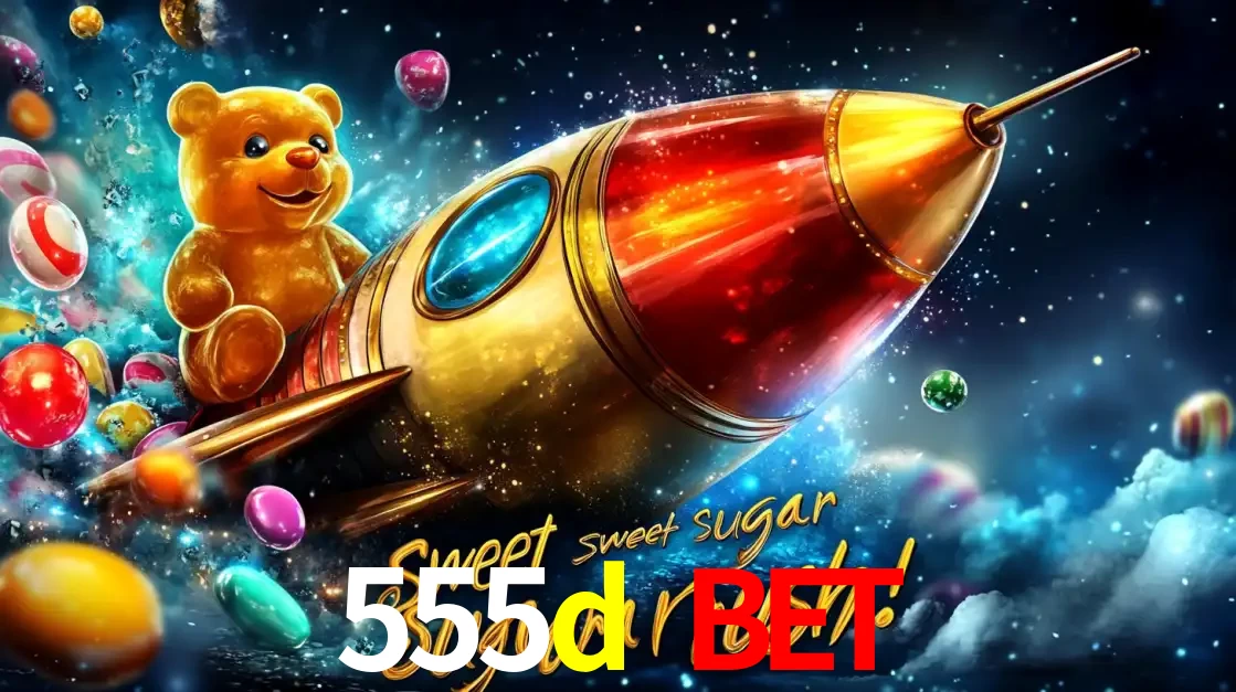 Arte promocional do jogo de slot Sugar Rush, com um urso de pelúcia em um foguete viajando pelo espaço de doces, um dos jogos divertidos disponíveis no cassino 555d bet.