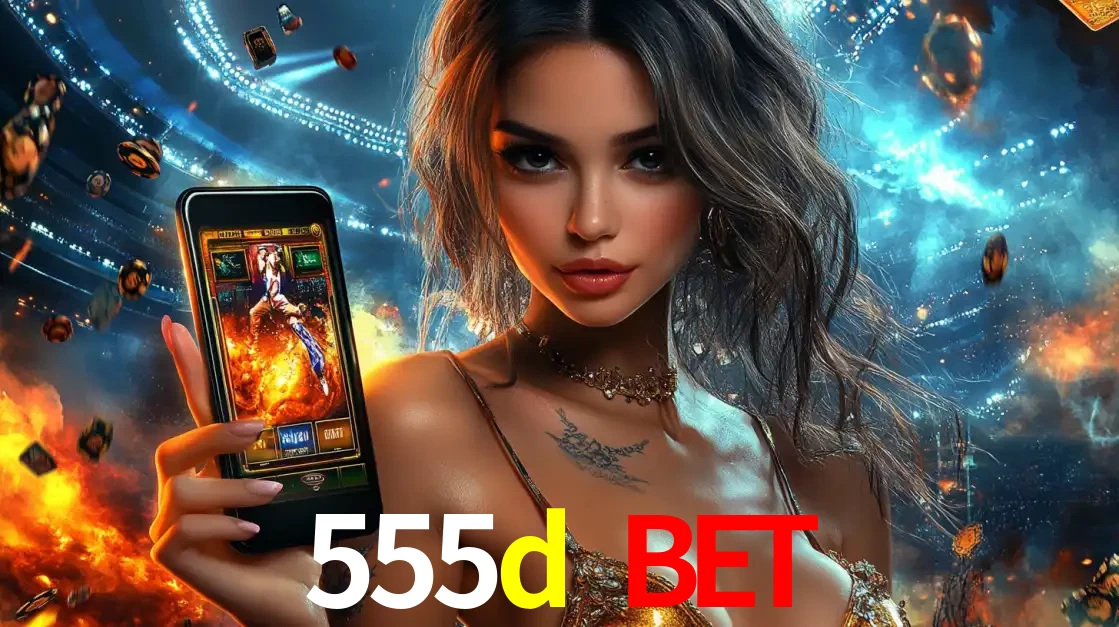 Mulher segurando um celular com um jogo de slot em destaque, tendo como fundo um estádio vibrante, simbolizando a emoção de jogar no cassino móvel 555d bet.